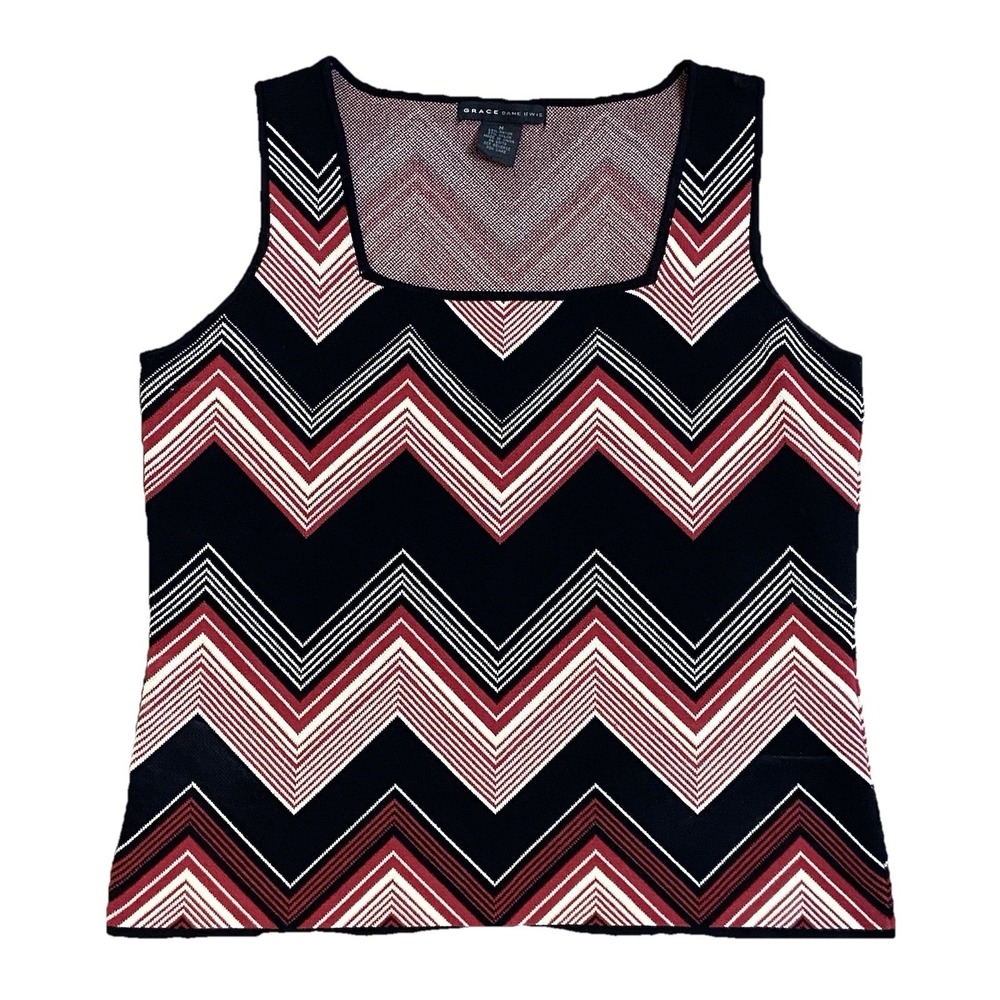 Grace‎ Dane Lewis Chevron Sweater Womens M Retro OfficeCore Y2K Square Neck